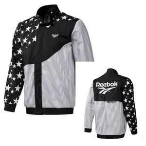 Retro Reebok Black and White Star Hush Track Jacket Windbreaker